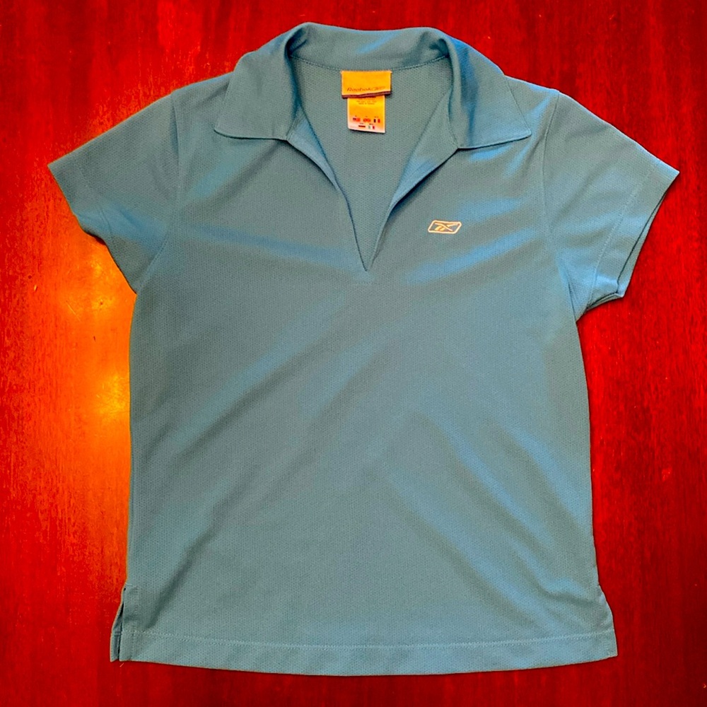 Reebok 69421 blue polo style sport shirt US size M fits like a Small EUC